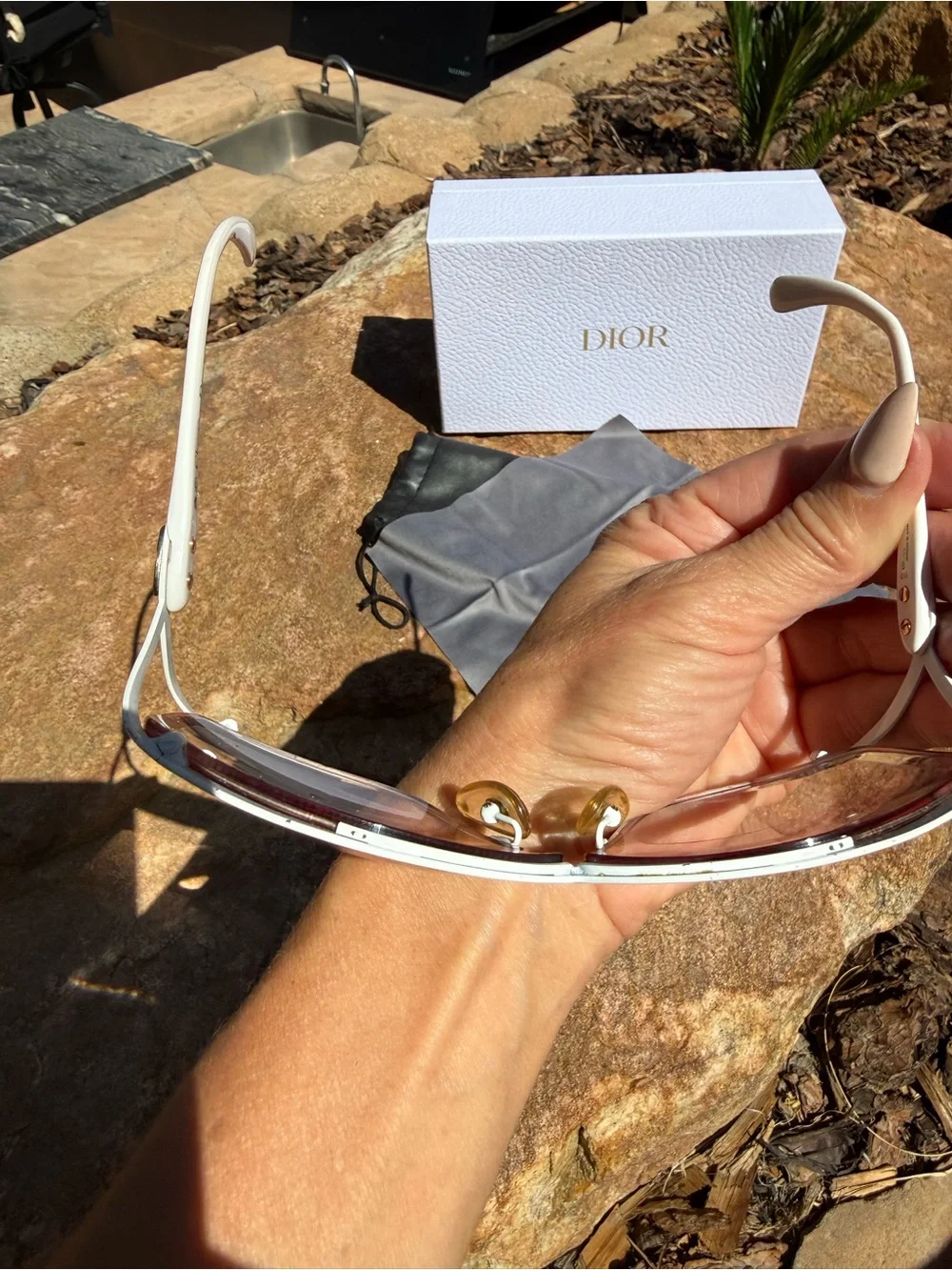 Vintage Dior oversized White Frame reader Sunglasses with Pink Gradient Lenses